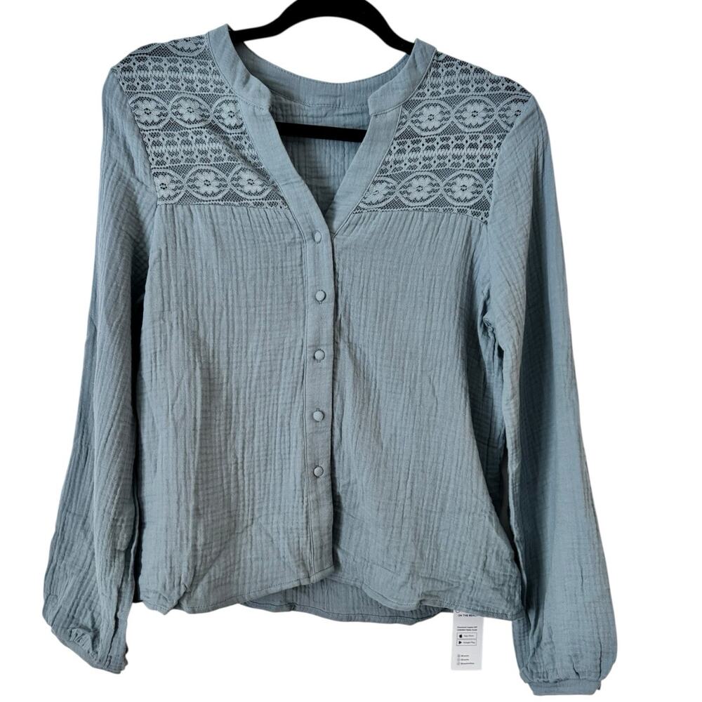 NWT CUPSHE Floral Lace Gauze Button Front Shirt Size XS - Picture 4 of 9
